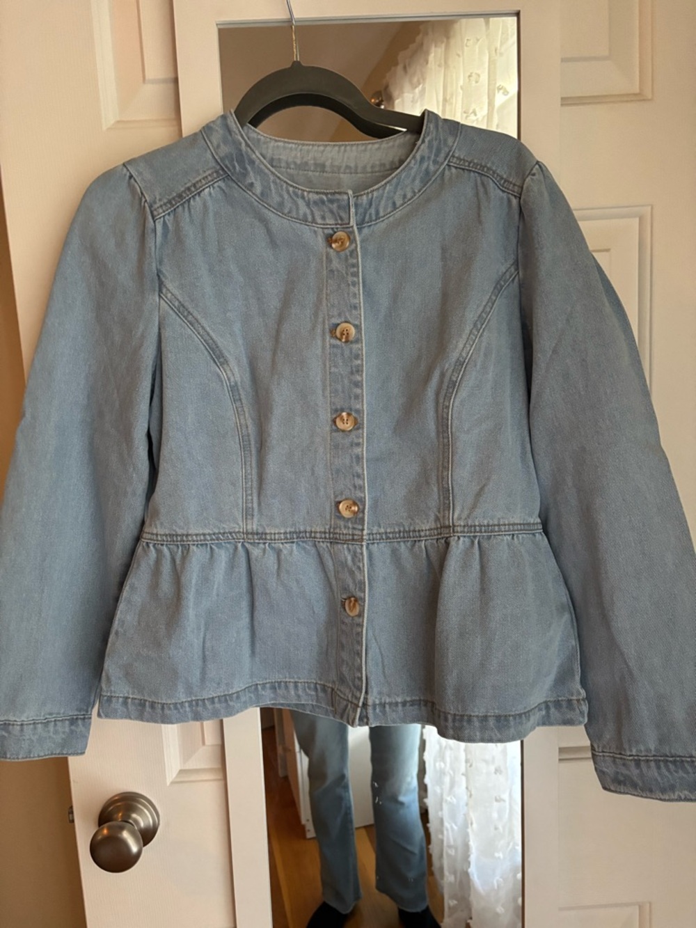 Women’s Light Blue Denim Peplum Longsleeve Jacket/shirt